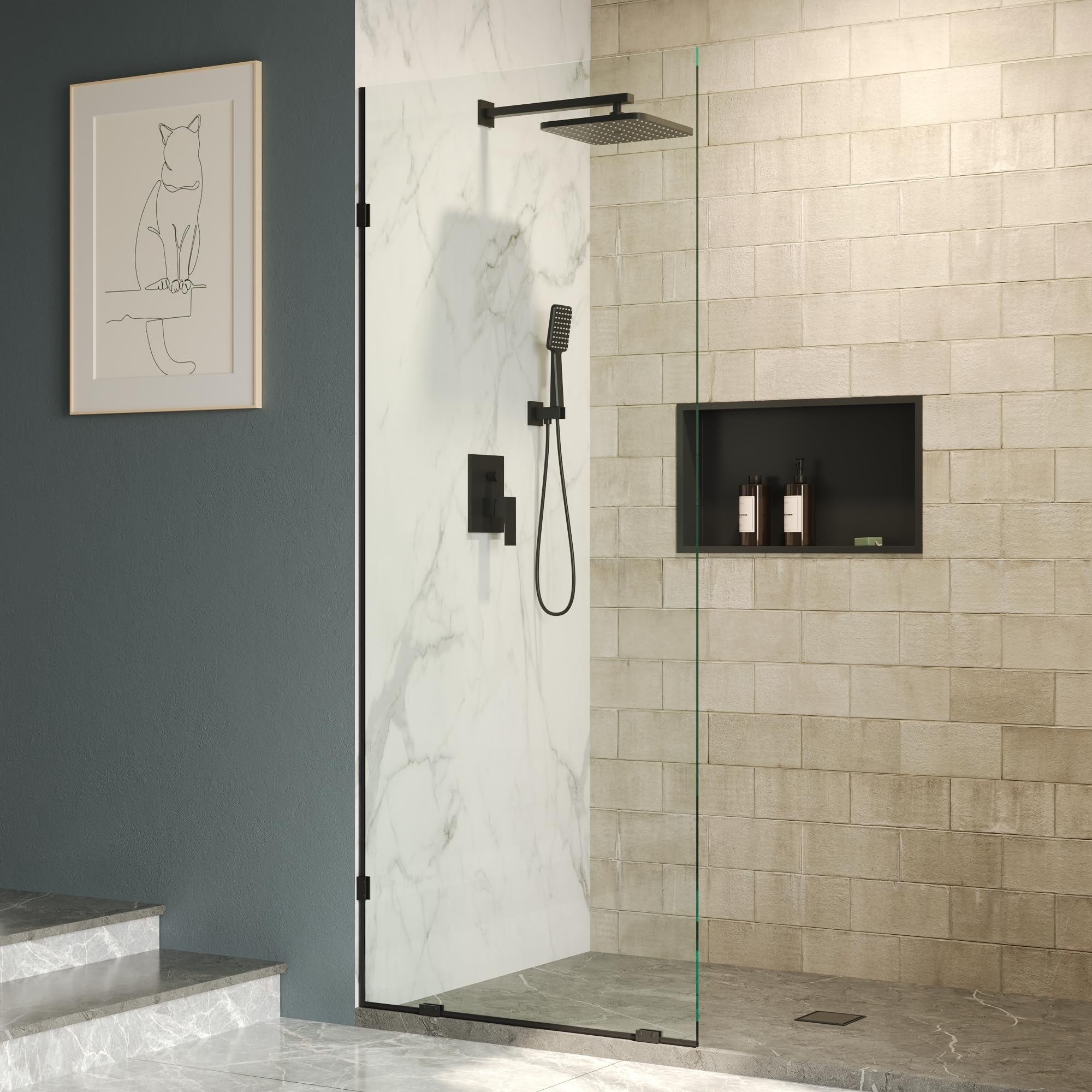 Glass Shower Panel with Frameless Tempered Glass and Fixed Panel