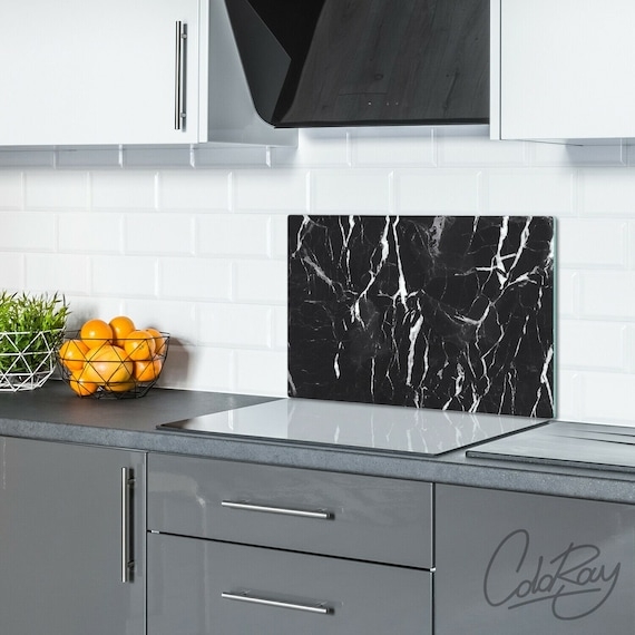 Glass Splashback Black Marble Pattern with Rounded Board Corners