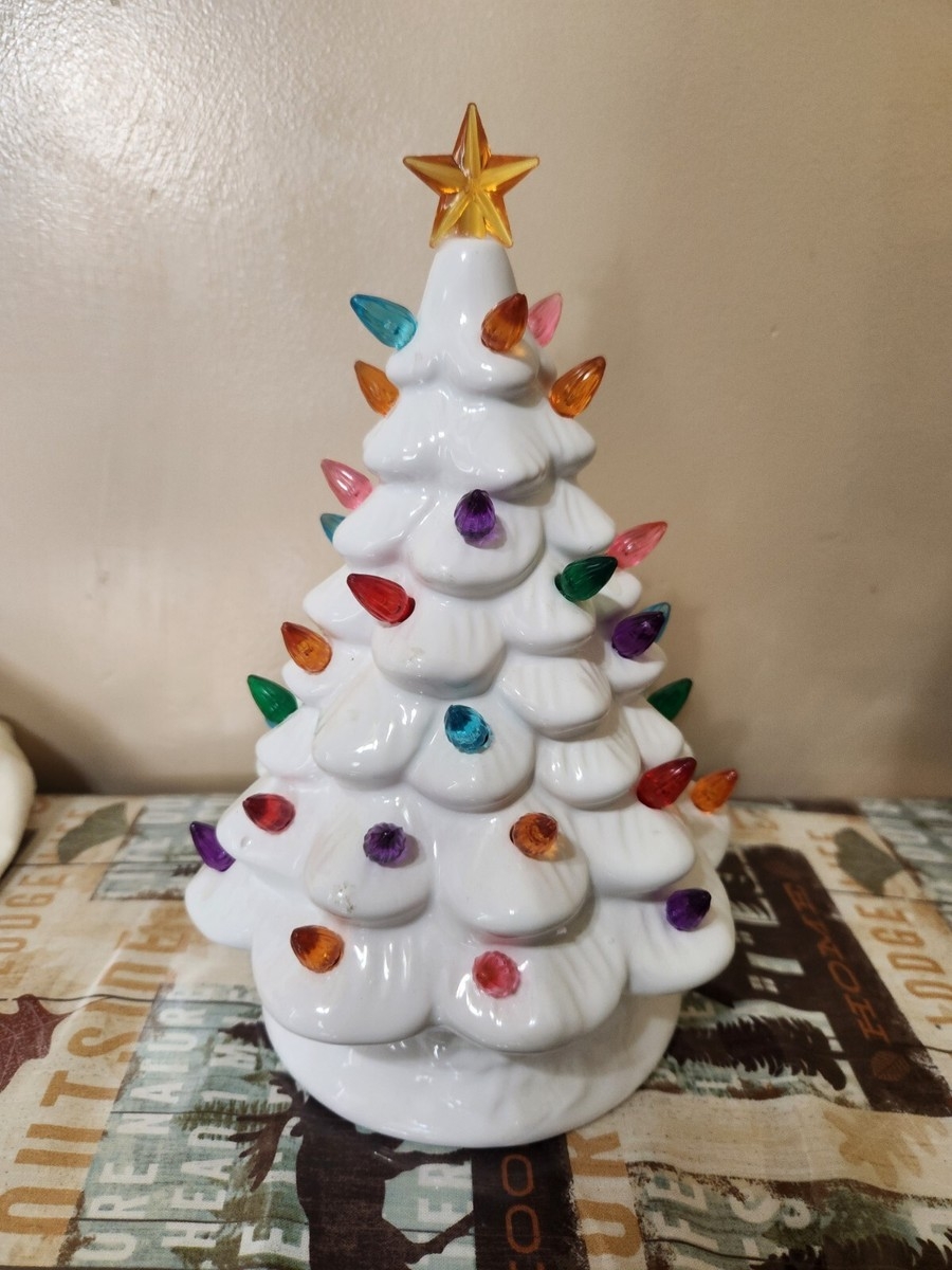 Glossy Glazed Ceramic Tree with Multi-Colored Plastic Bulb Pins