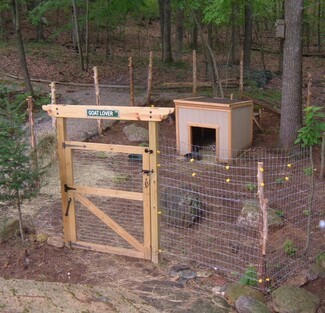 Goat Enclosure Wooded Setting with Goat Lover Sign and Gate