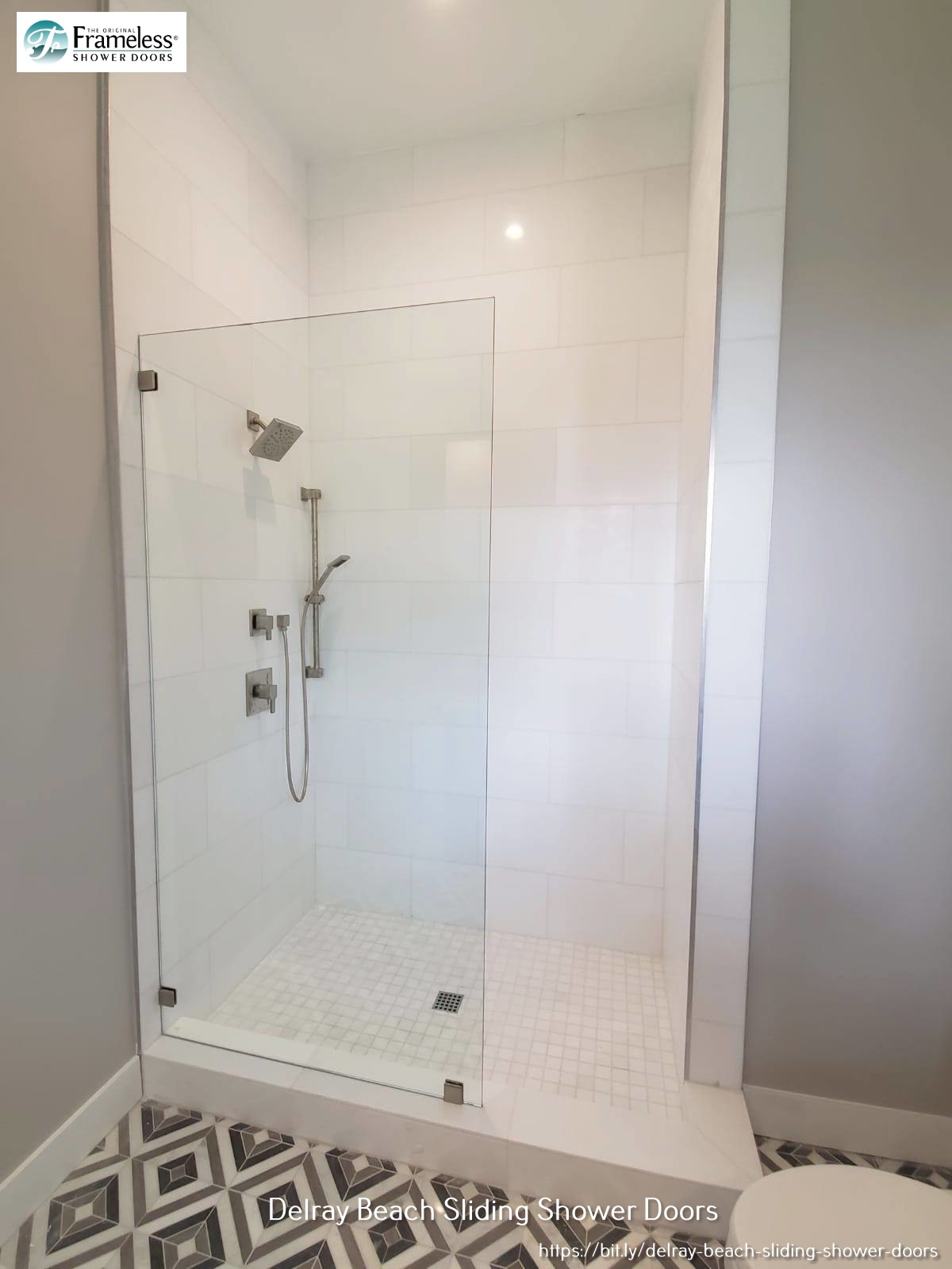 Half Shower Door with Frameless Glass Splash Guard and 3D Tile