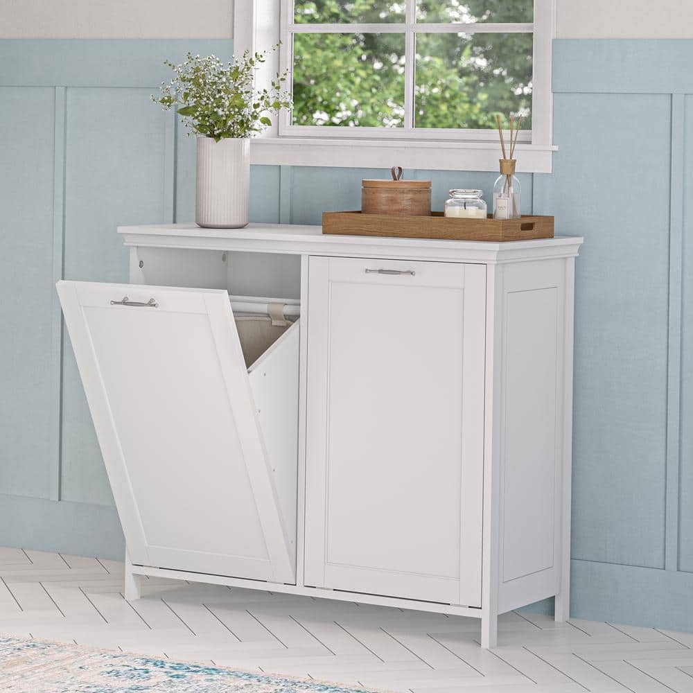 Hamper Cabinet: Somerset Shaker Door Panels Double White Bin