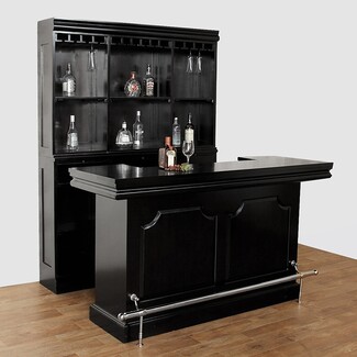 Home Bar with Chrome Footrail and Matte Black Finish