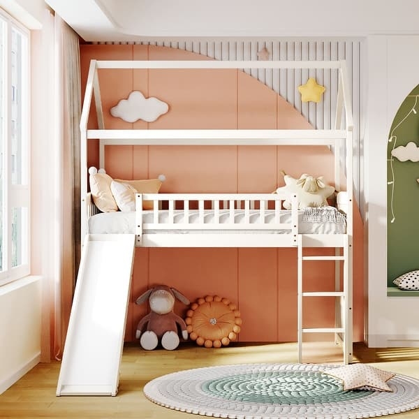 House Loft Bed in Matte White and Childrens House Bed
