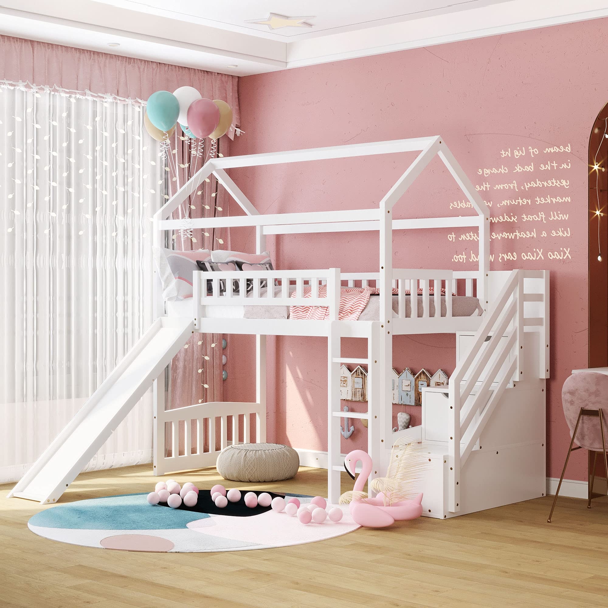 House Loft Bed with Pitched Roof and Kids Bed with Roof