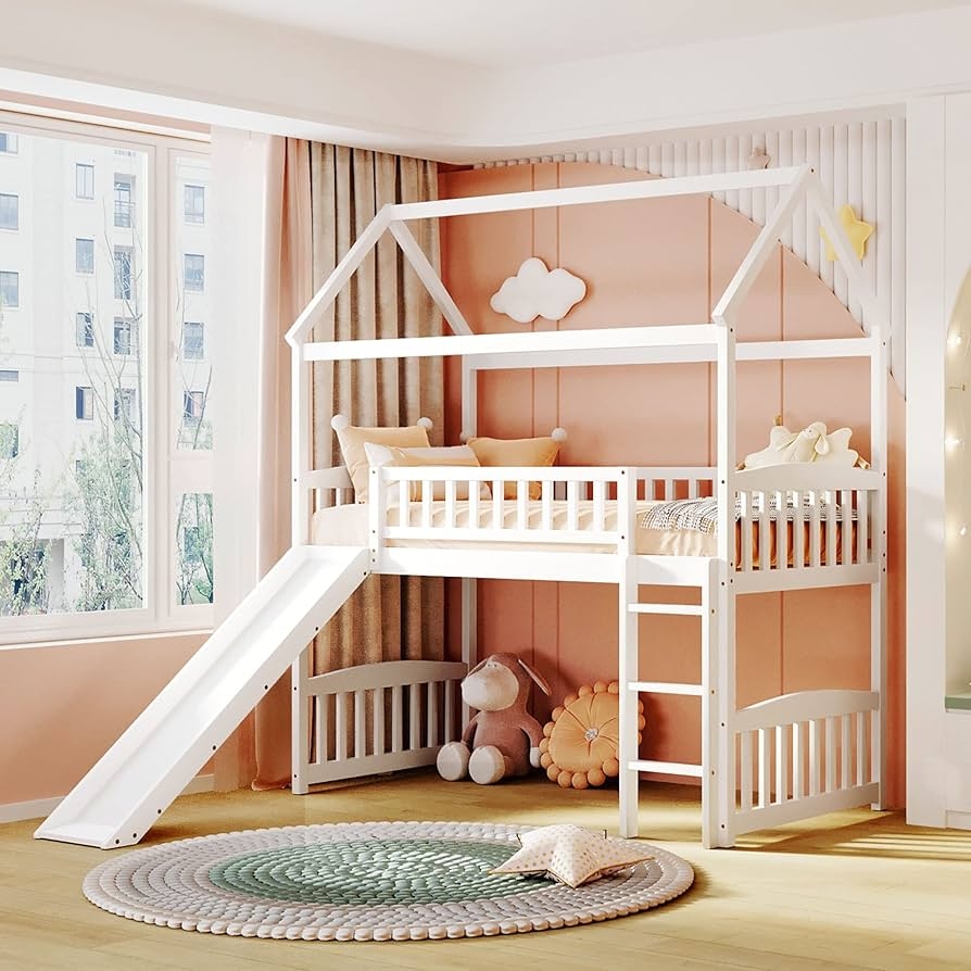 House Loft Bed with White Frame and Scandinavian Play Bed