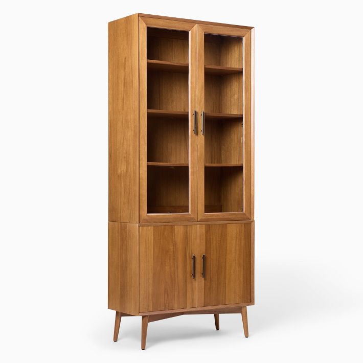 Hutch Cabinet with Glass Upper Section and Tapered Legs