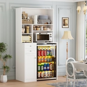 Hutch Cabinet with Microwave Niche and Beverage Station