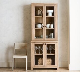 Hutch with Shaker Style Glass Doors Farmhouse Buffet