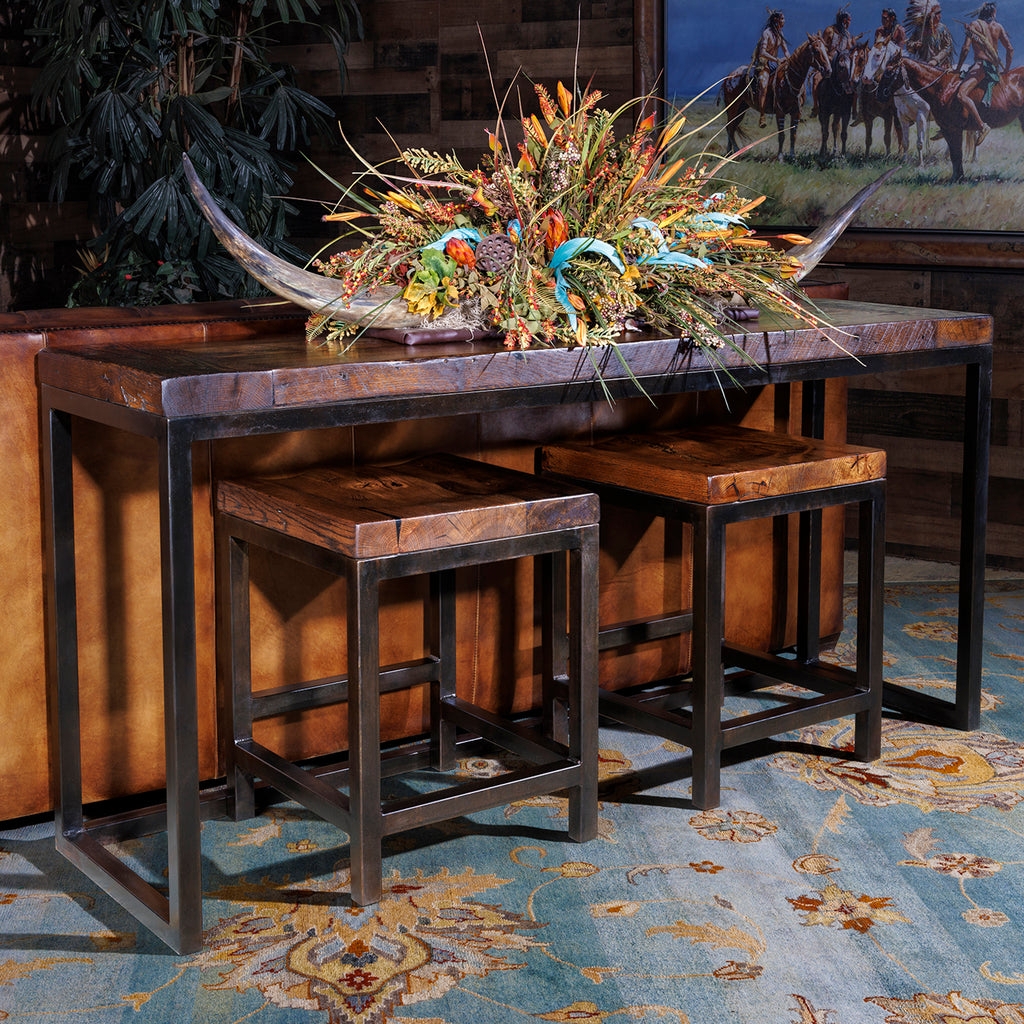 Industrial Console Table Thick Slab Top Metal Frame Bar