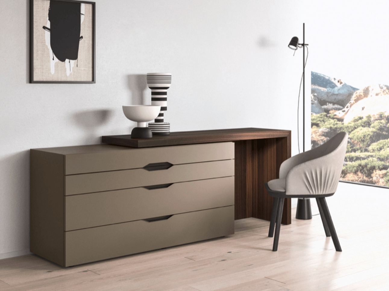 Integrated Dresser Desk: Cantilevered Top Wood Desk Top