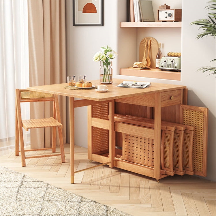 Japandi Drop Leaf Table with Integrated Chair Storage and Gatelegs