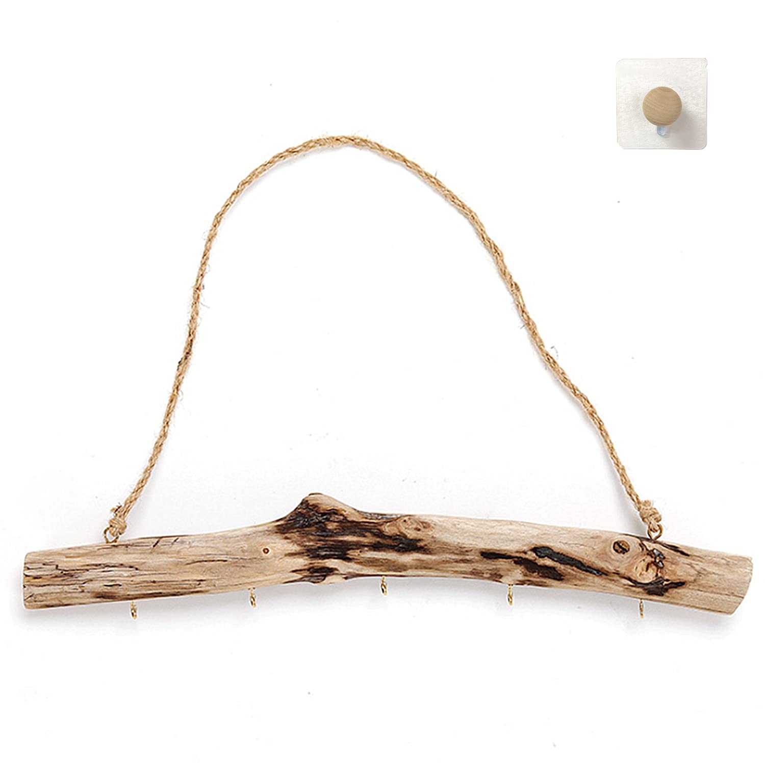Jewelry Organizer: Natural Driftwood Branch with 5 Gold Hooks