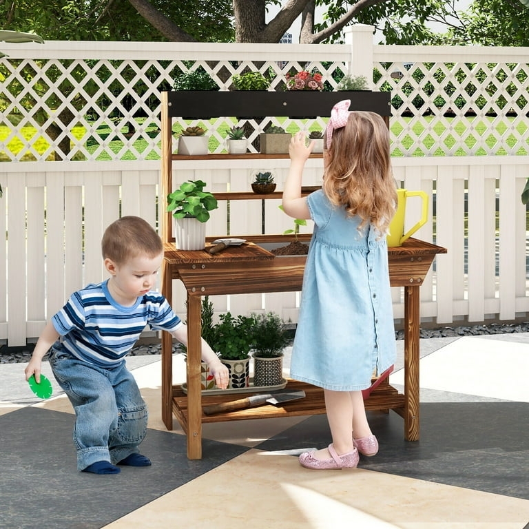 Kids Potting Bench with Multi Tier Display and Outdoor Gardening Play Center