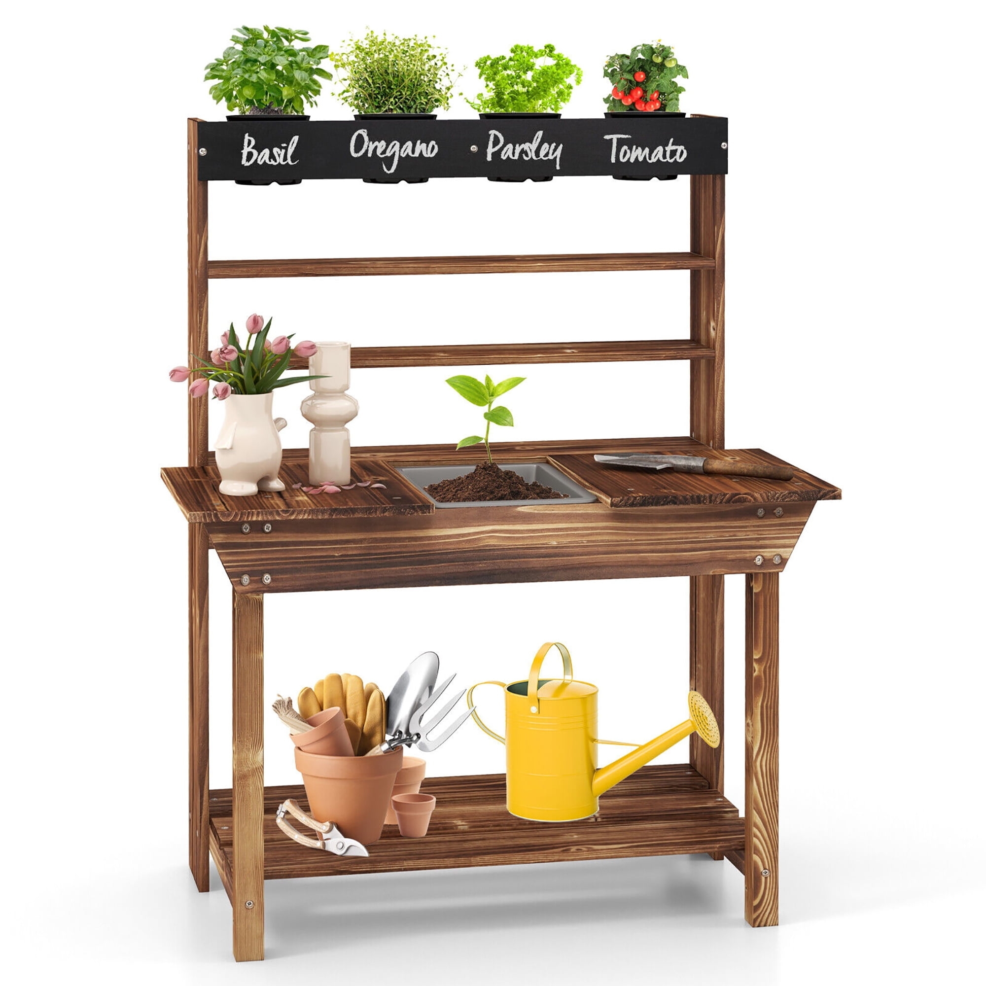 Kids Potting Bench with Removable Soil Bin and Chalkboard Herb Garden Toy