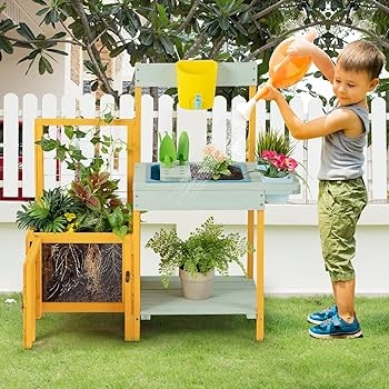 Kids Potting Bench with Root Viewer Window and Kids Garden Potting Bench