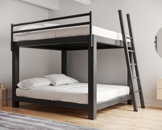 King Bunk Bed Slanted Ladder Metal Frame Adult Bunks