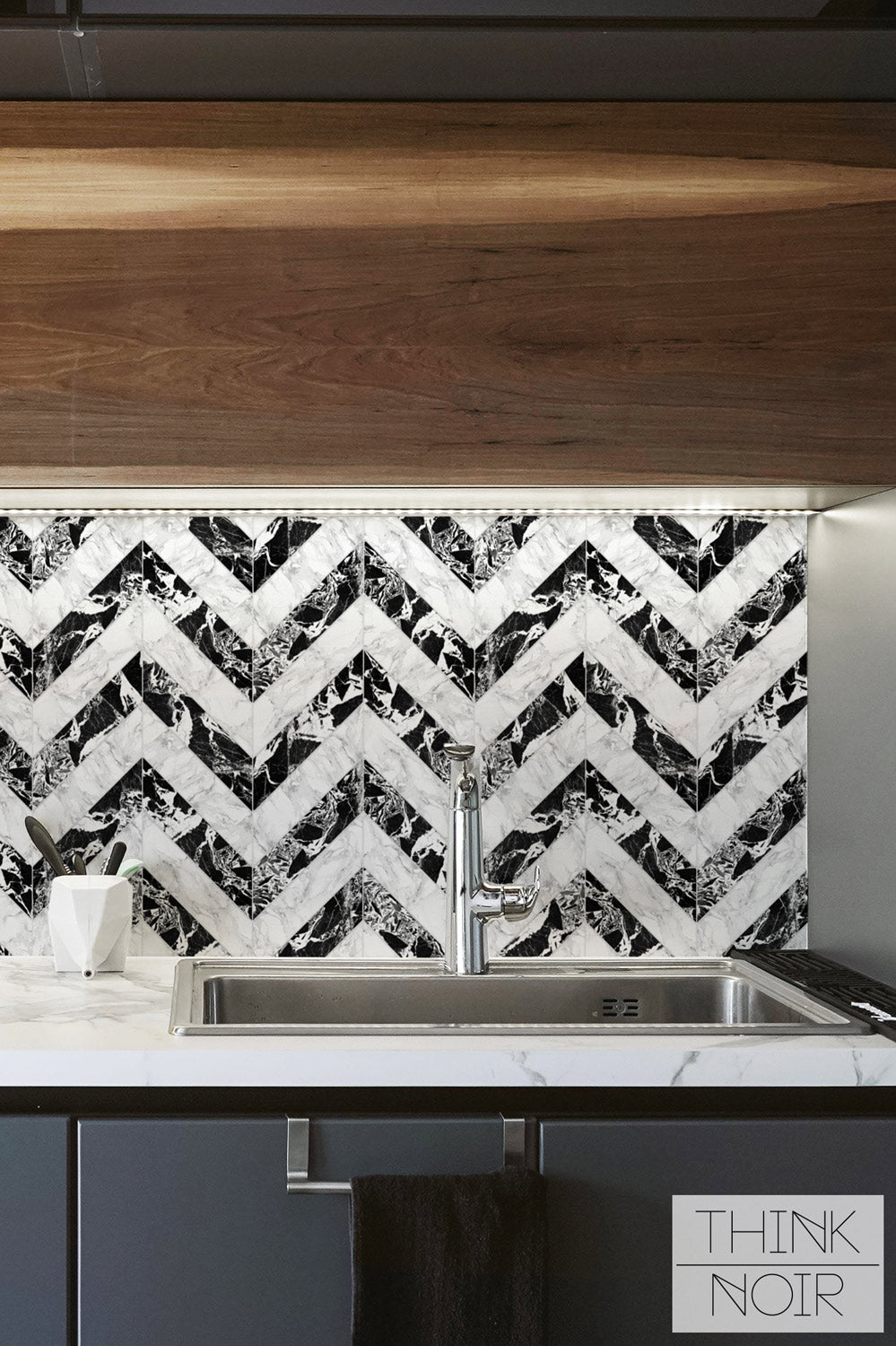 Kitchen Backsplash Herringbone Marble Veining Luxury Tile Idea