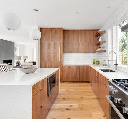 Kitchen Cabinetry with Vertical Grain Wood Cabinets