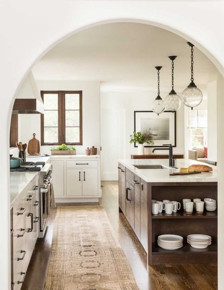 Kitchen Island Open Shelving and Modern Cabin Kitchen Archway