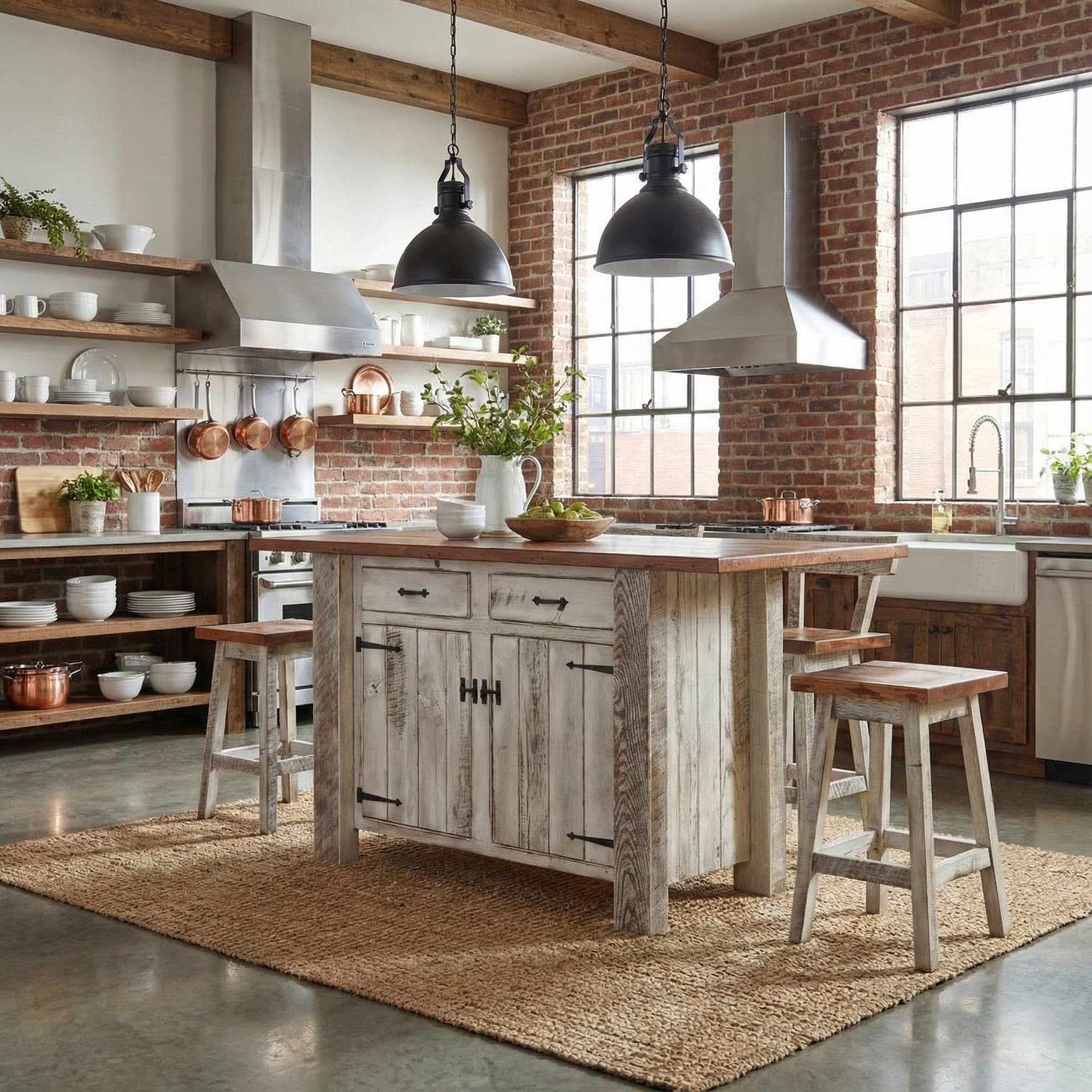 Kitchen Island Set Strap Hinges Industrial Farmhouse Stool Set