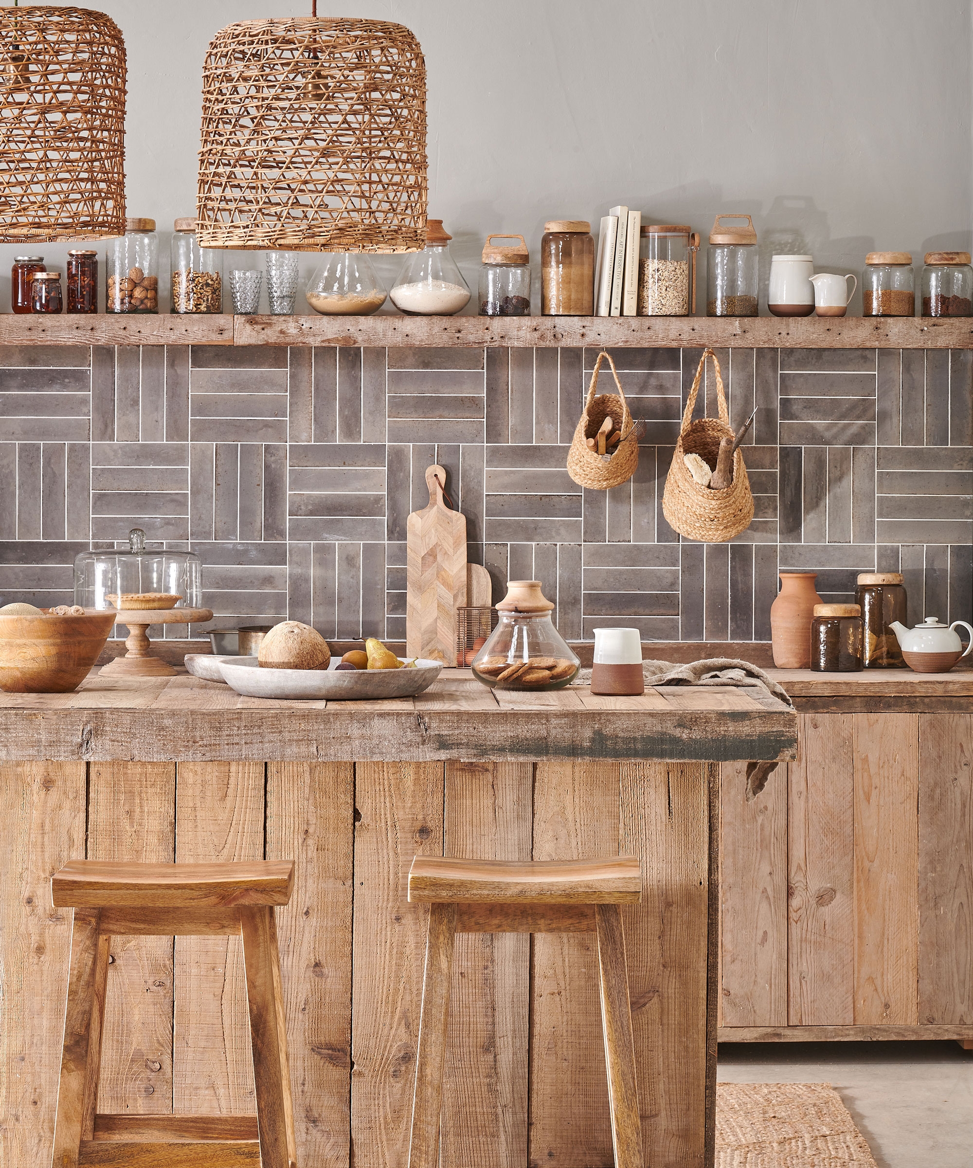 Kitchen Island Woven Lighting Farmhouse Basketweave Backsplash