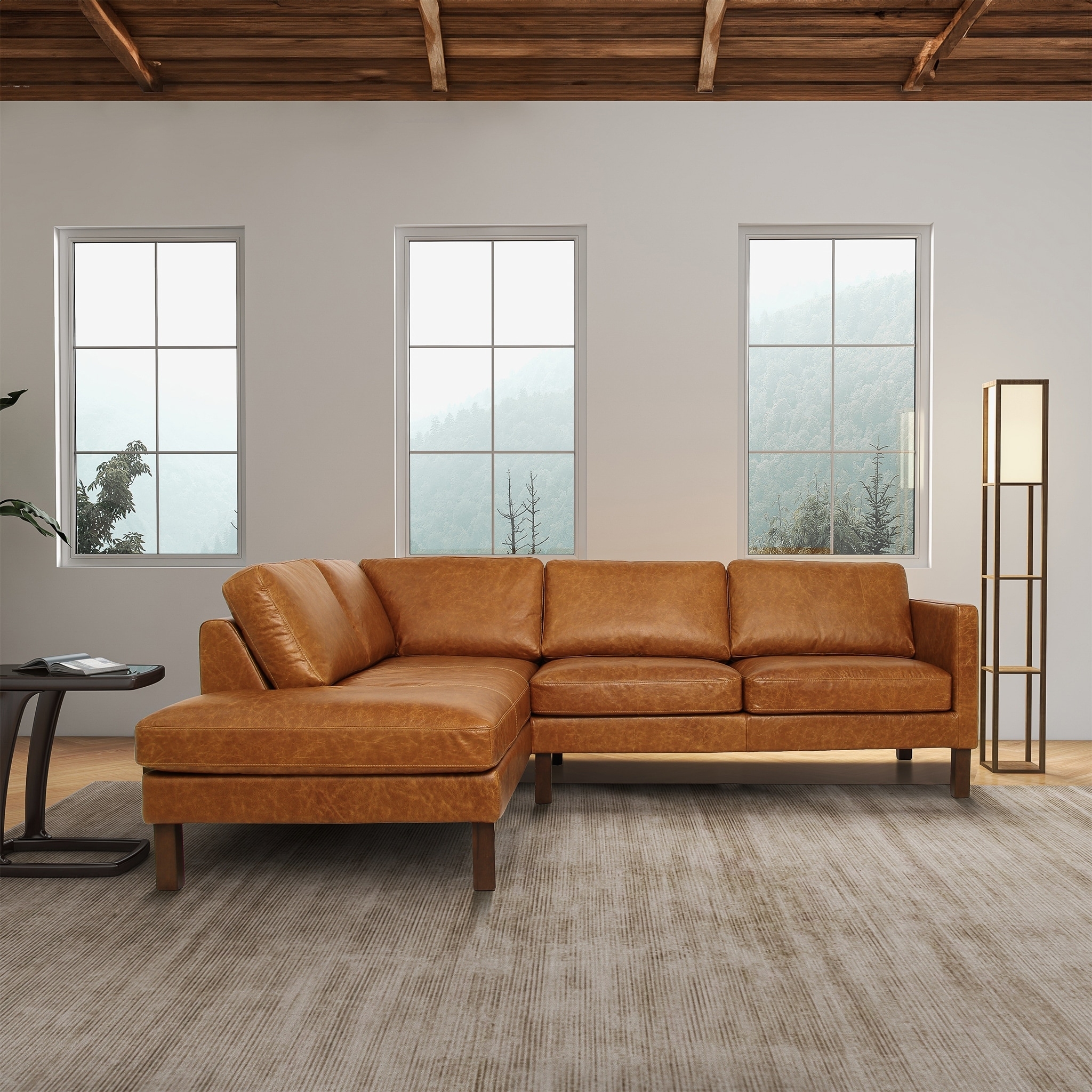 L Shaped Sectional Cognac Genuine Leather Cognac Leather Sectional Sofa