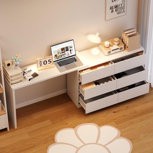 L-Shaped Storage Unit: Matte White Rotating Office Station
