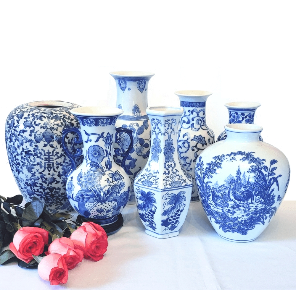 Landscape Vases Mismatched Shapes Traditional Scenes