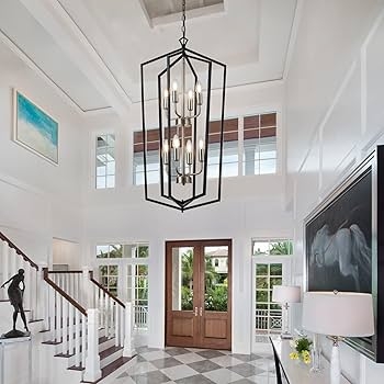 Lantern Chandelier Tiered Bulbs Two Tone Finish Lighting