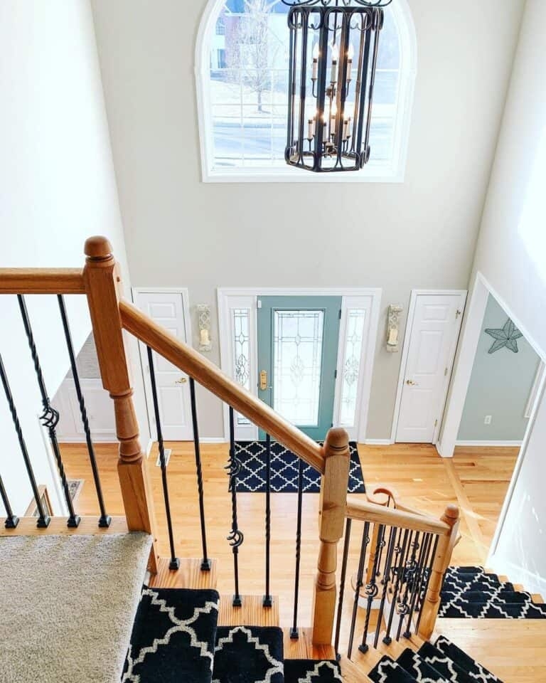 Lantern Pendant Teal Door and Trellis Pattern Runner