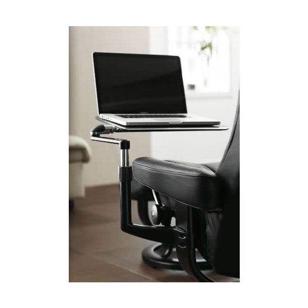 Laptop Table with Chair Mounted Swivel Arm and Silver Post