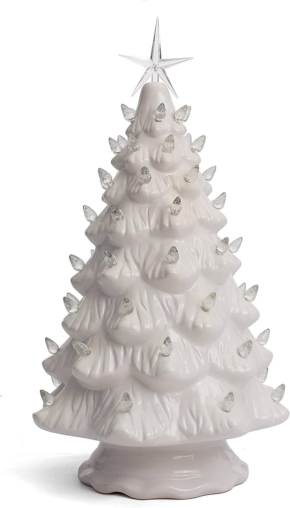 Large Ceramic Christmas Tree with Clear Star and Vintage Shape