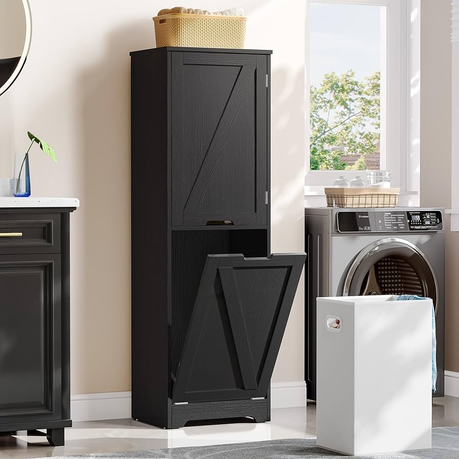 Laundry Cabinet: Slim Matte Black Barn Door Detail Sorter
