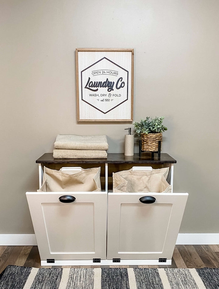 Laundry Hamper Cabinet: Cup Handles Double Compartment Sorter