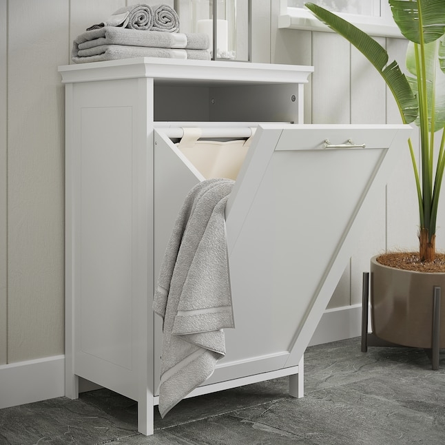 Laundry Hamper: Hideaway Recessed Paneling Open Top Shelf Unit