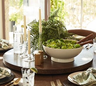 Lazy Susan Rotating Tray with Wood Grain Edge and Walnut Finish