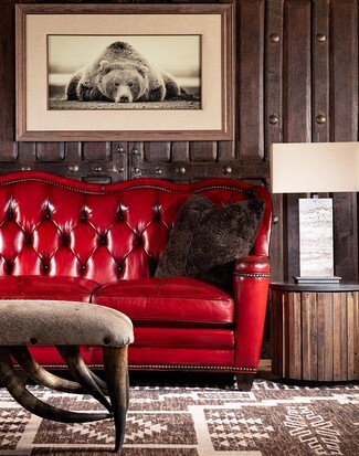 Leather Sofa Dark Red Diamond Tufting Western Living Room Style