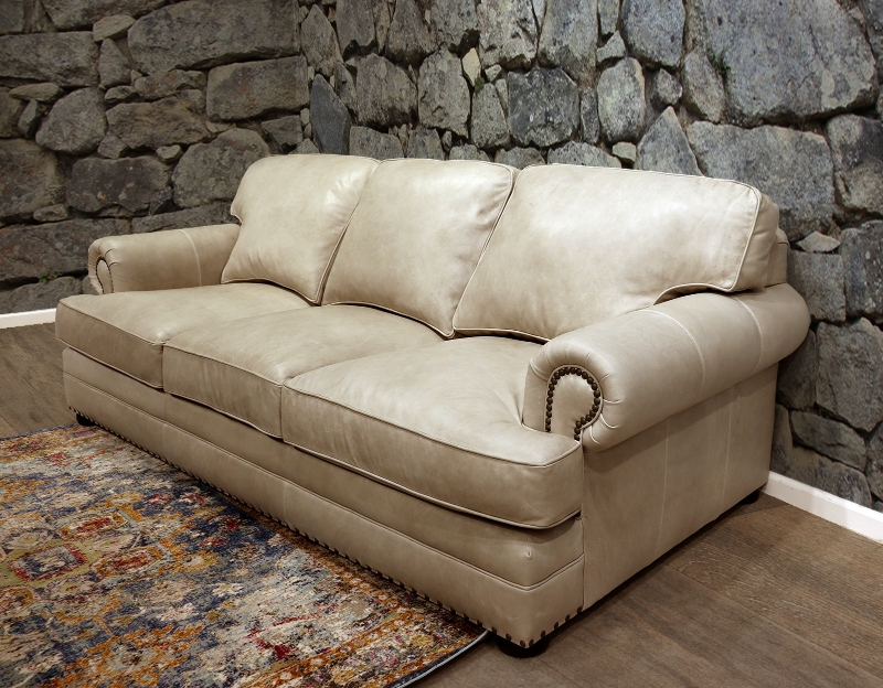 Leather Sofa With Box Cushions: Traditional Rolled Arm Couch