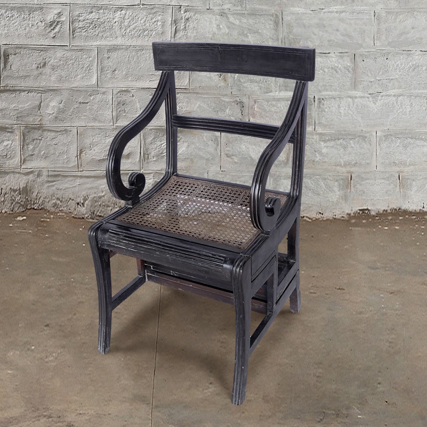 Library Chair Scroll Arms Cane Black Cane Library Chair