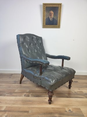 Library Chair Turned Front Legs Antique Leather Library Chair