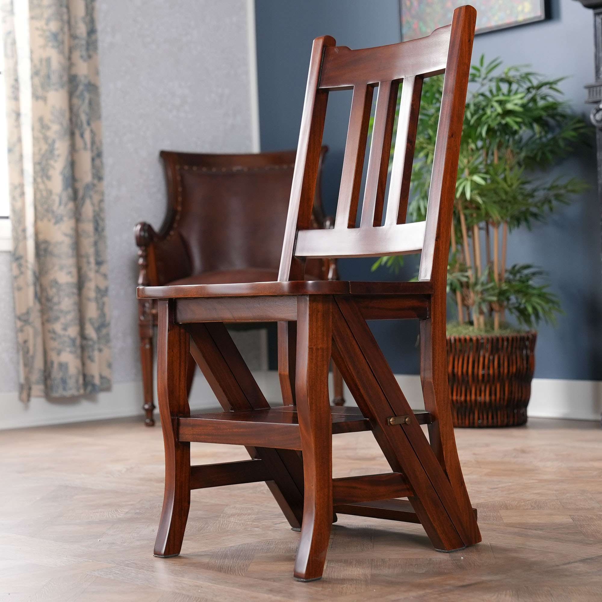 Library Step Chair Convertible Mahogany Library Step Chair