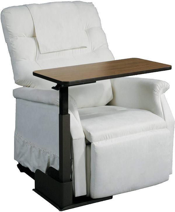 Lift Chair Table with Ivory Upholstery and Swivel Tray