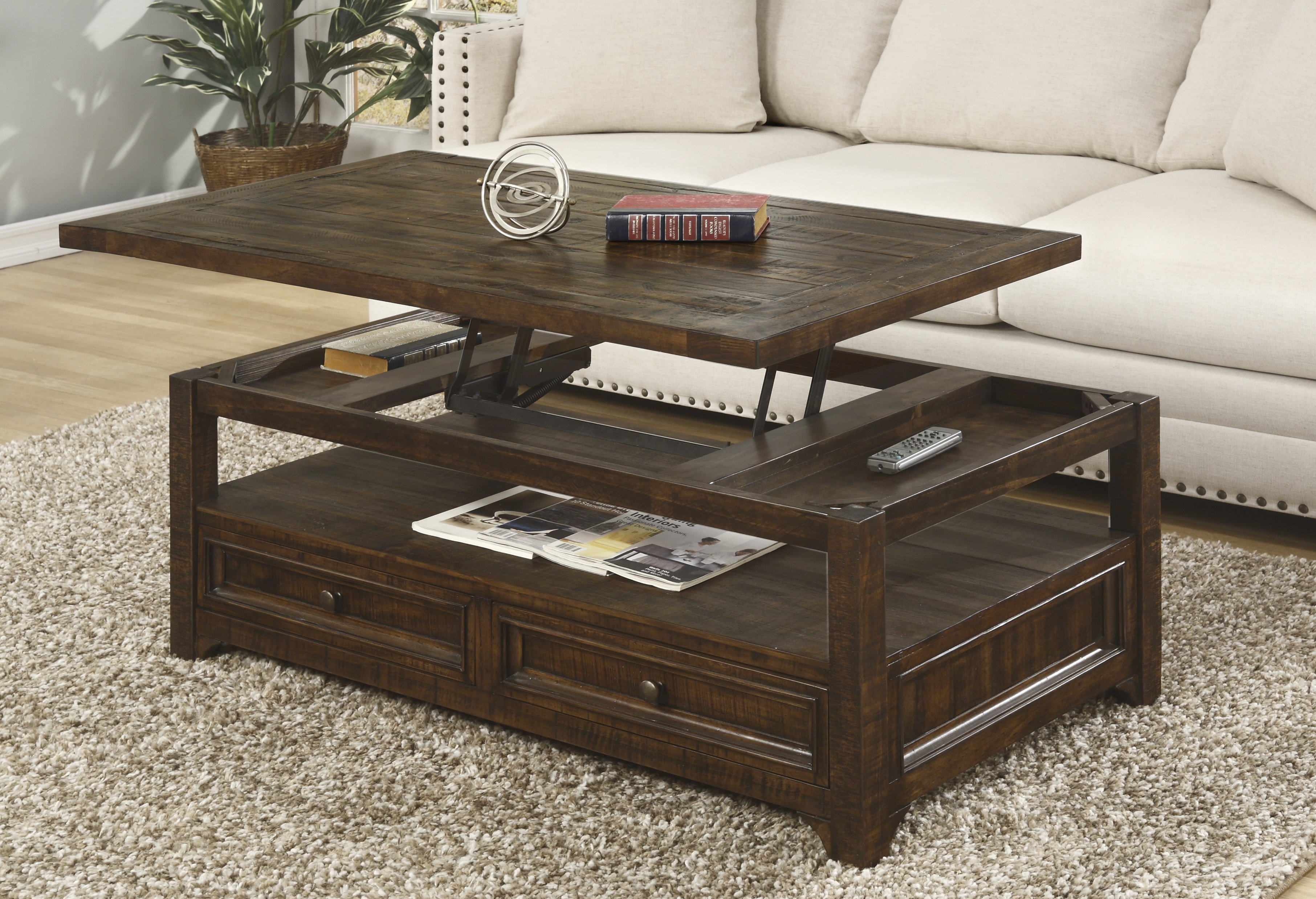 Lift Top Coffee Table Distressed Wood Rustic Storage Table
