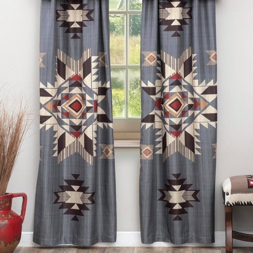 Lined Curtains Geometric Star Motif Slate Grey Drapes