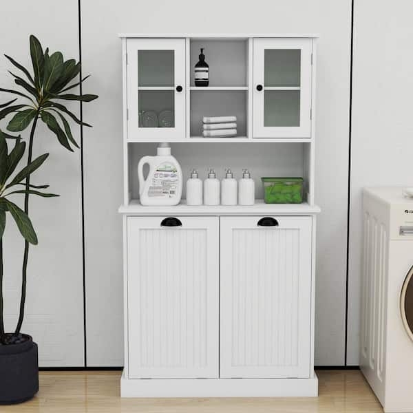 Linen Cabinet: Multi-Functional Storage White Beadboard Hutch