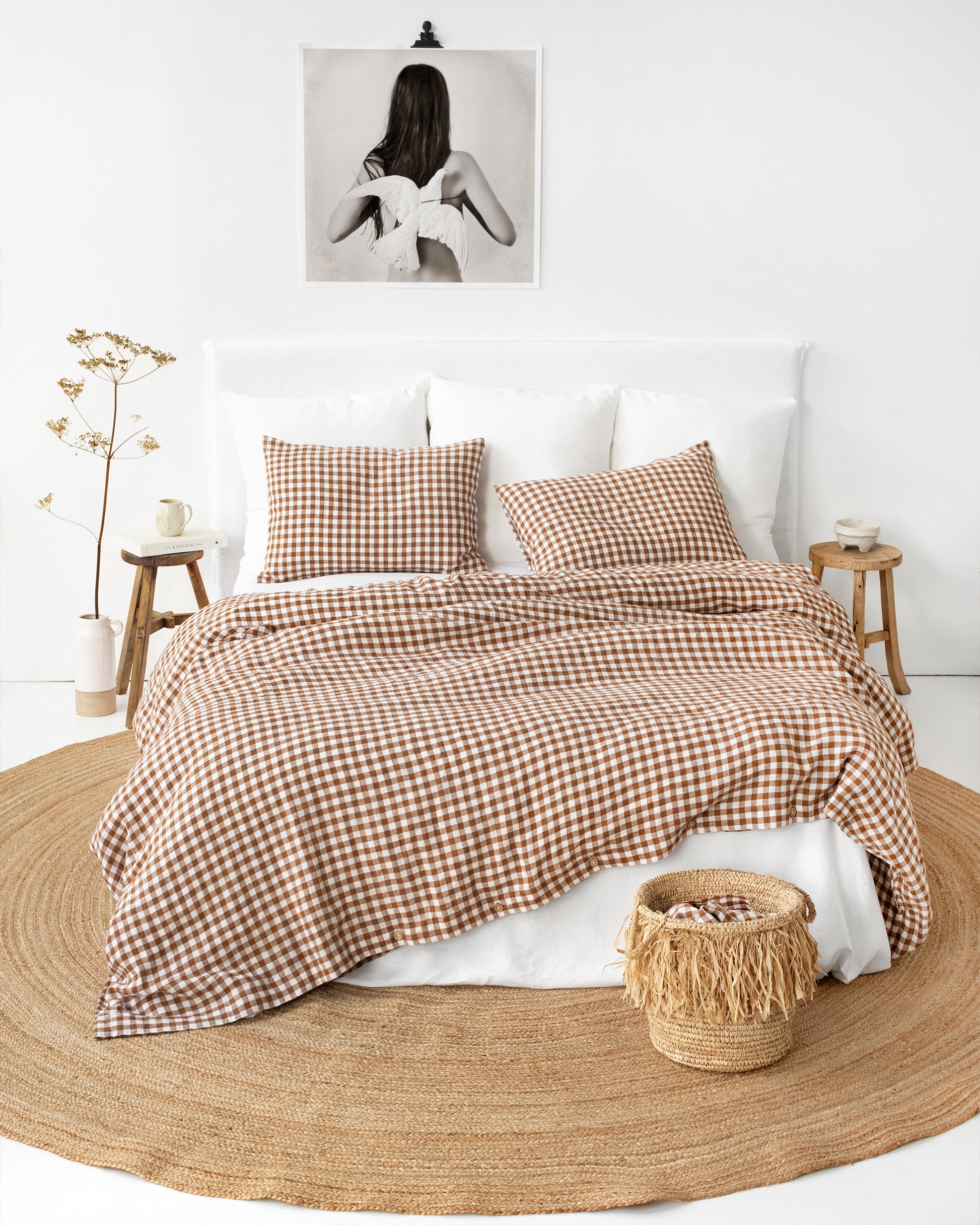 Linen Duvet Cover Set | Cinnamon Gingham Jute Rug