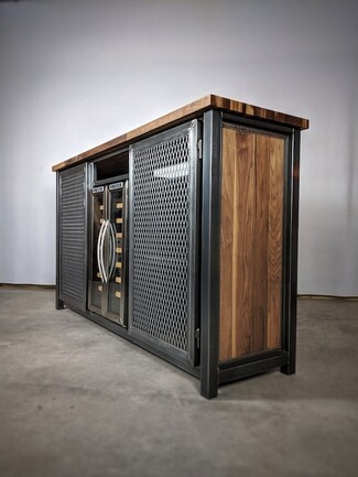 Liquor Cabinet with Expanded Metal Mesh and Wine Fridge