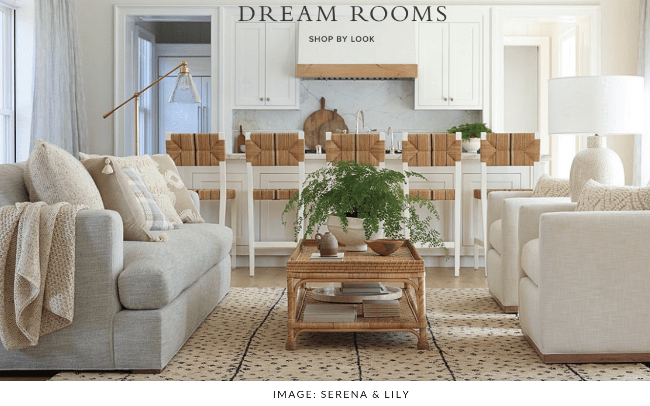 Living Room Ensemble: Layered Neutrals and Rattan Coffee Table Ideas