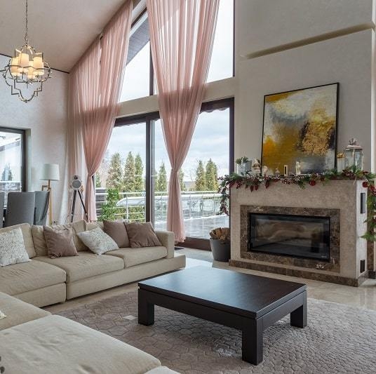 Living Room Set: Blush Sheer Curtains For Vaulted Ceilings